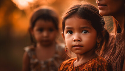 Sun kissed family enjoys nature beauty together generated by AI