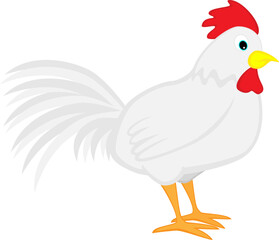 Illustration of a Cute White Cartoon Rooster