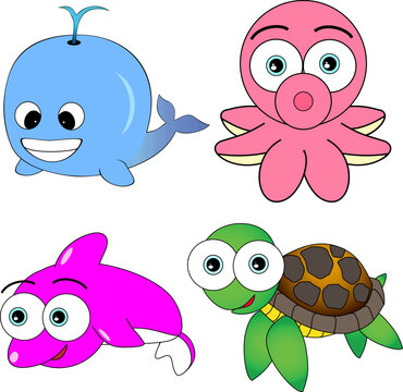 Illustration Of Cute Sea Animal Set