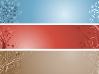 Three different coloured floral panels