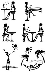 Stylized female silhouettes set isolated on a white background.