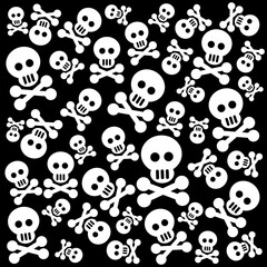 Grunge pattern with skulls and bones on a black background.