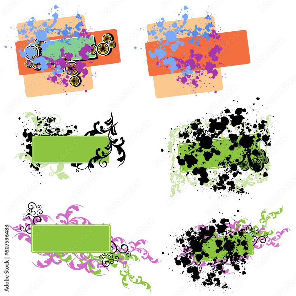 Aufkleber vector elements and labels in different colors and composition.