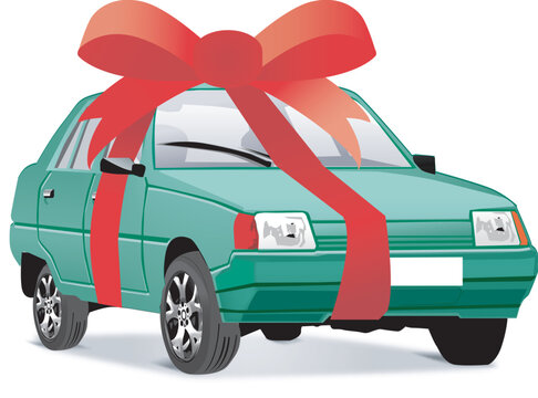 Vector illustration of car as a gift