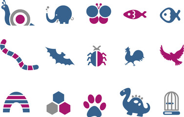 Fototapeta premium Vector icons pack - Blue-Fuchsia Series, animals collection