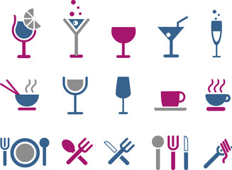 Vector icons pack - Blue-Fuchsia Series, food collection