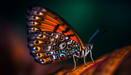 Fototapeta na wymiar Vibrant butterfly wing showcases nature fragility generated by AI