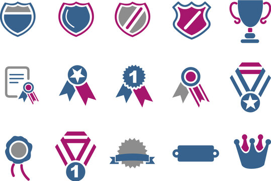 Vector icons pack - Blue-Fuchsia Series, badges collection