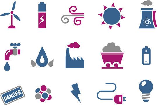 Vector icons pack - Blue-Fuchsia Series, energy collection