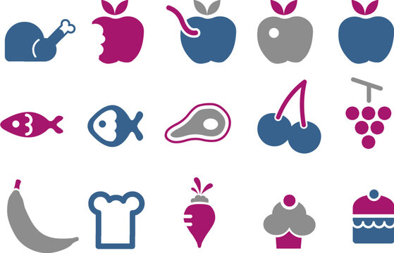 Vector icons pack - Blue-Fuchsia Series, food collection