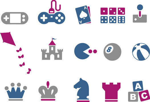 Vector icons pack - Blue-Fuchsia Series, game collection