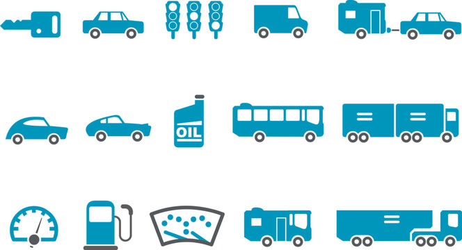 Vector icons pack - Blue Series, transport collection