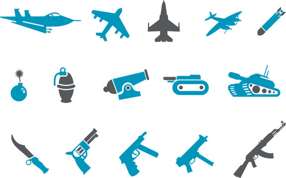 Vector icons pack - Blue Series, weapons collection