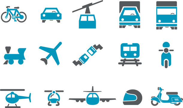 Vector icons pack - Blue Series, transport collection