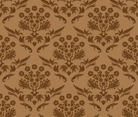 Obraz premium Damask seamless vector background. For easy making seamless pattern just drag all group into swatches bar, and use it for filling any contours.