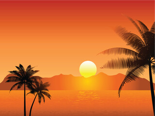 Obraz na płótnie Canvas Tropical sunset scene with palm trees