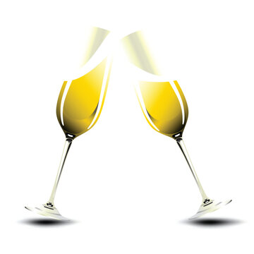 Pair of champagne glasses making a toast. Valentine & New Year Illustration