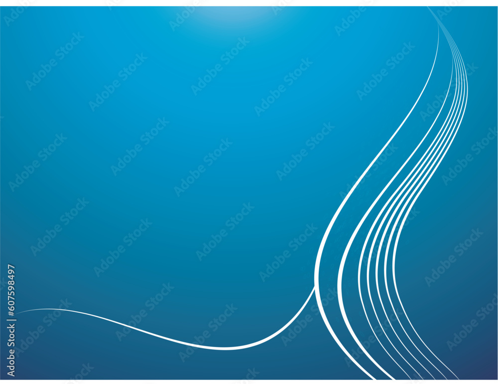 Poster blue vector background with golden waves and bables