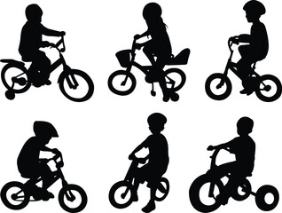 Fototapeta premium silhouettes of children riding bicycles - vector