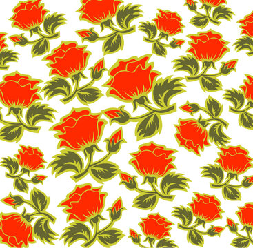 Cartoon  red roses pattern on a white background.