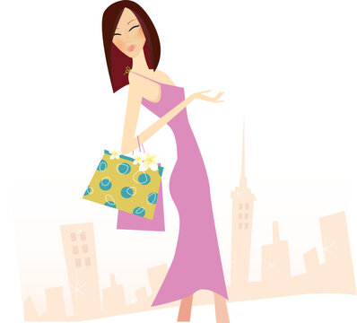 Woman with shopping bags in town. High detailed vector Illustration. See similar pictures in my portfolio!
