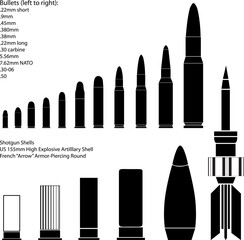 Bullets, shells, and explosives - vector silhouette set - obrazy, fototapety, plakaty