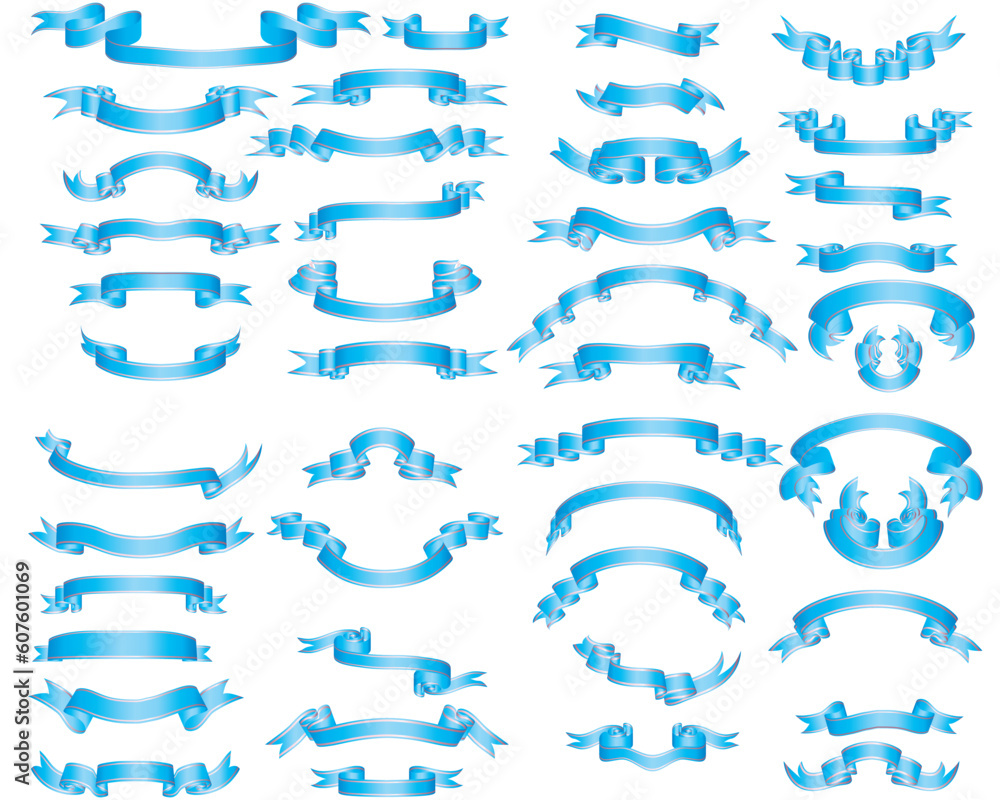 Poster set of different blue vector ribbons for design use