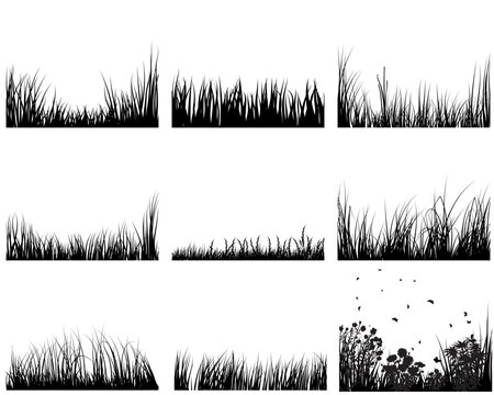 Set of vector grass silhouettes backgrounds for design use