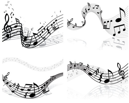 Set of four vector musical notes staff