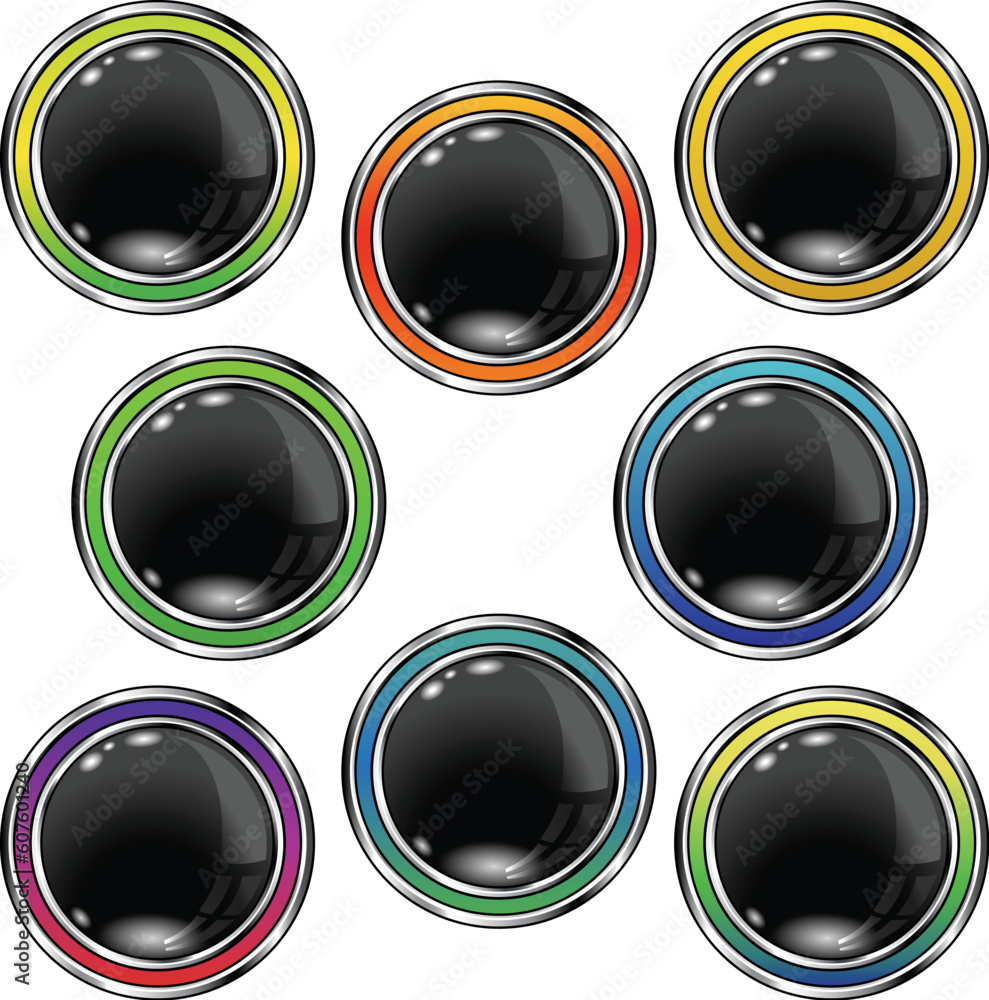 Poster set of blank colorful black orb vector buttons - add your own web icons or text