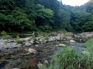 Fototapeta na wymiar 大芦川での渓流釣り