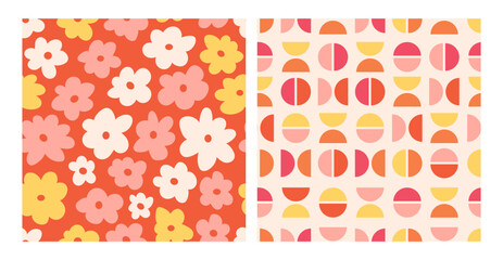 Groovy summer retro pattern set floral, retro. 