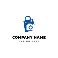A logo for a company called a camera and a bag with a lock.
