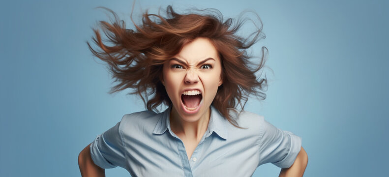 woman screaming with their hands on hips. Image generative AI.