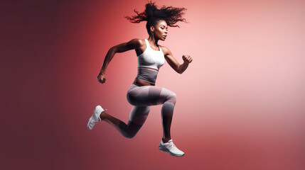 Fototapeta na wymiar Sport woman jumping in the air. Image generative AI.