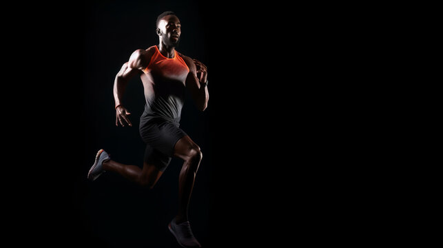 Professional sport runner in the dark.  Image generative AI.