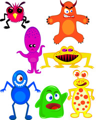 Collection of seven colorful monster