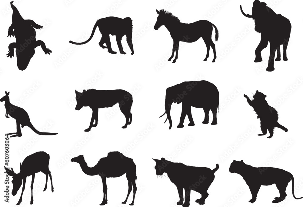 Poster animals. set of 12 round vector buttons for web