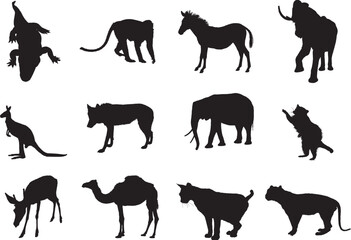 Animals. Set of 12 round vector buttons for web