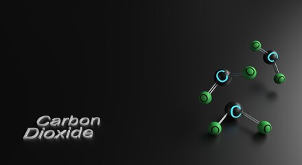 Carbon dioxide, carbon dioxide molecules, carbon and oxygen, harmful gas lag, harming the environment (3d illustration)