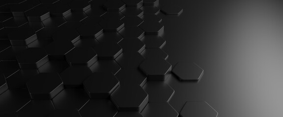 Black background, background formed with hexagons, base for elegant business card, flyers and banner (3d illustration)