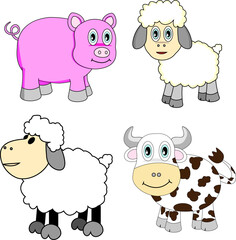 Illustration Of  Cute Farm Animals Set