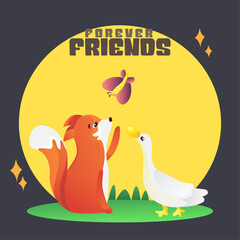 fox  and duck illustration