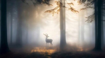 Deer in a foggy forest