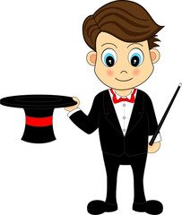 Ilustration of a Cute Cartoon Magician With Hat and Wand