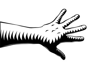 Editable vector illustration of a hand in woodcut style