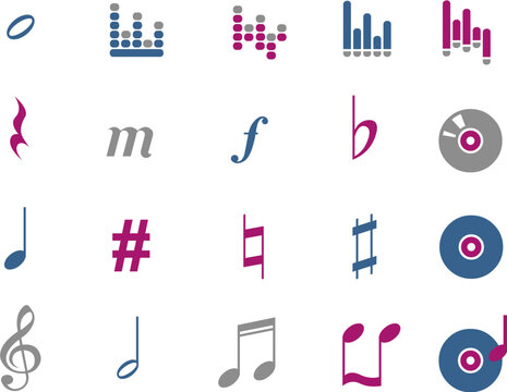 Vector icons pack - Blue-Fuchsia Series, music collection