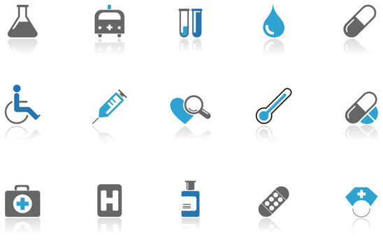 Healthcare and Pharma icons blue for your website