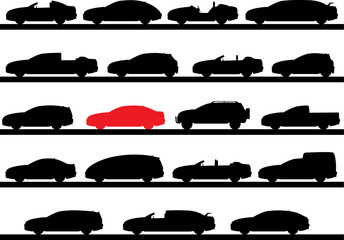 A Vector .eps 8 illustration of  silhouettes of cars.