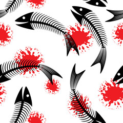 Skeleton of fish. Fun. Seamless abstract background. Vector illustration.